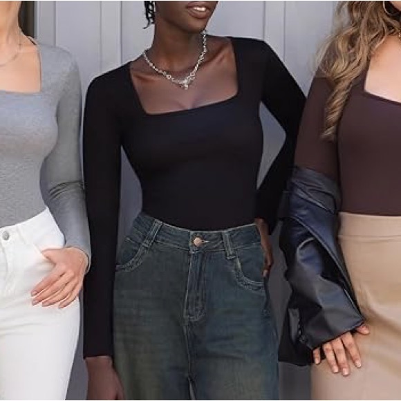 Long Sleeve Square Neck Bodysuit NWT - Picture 2 of 5